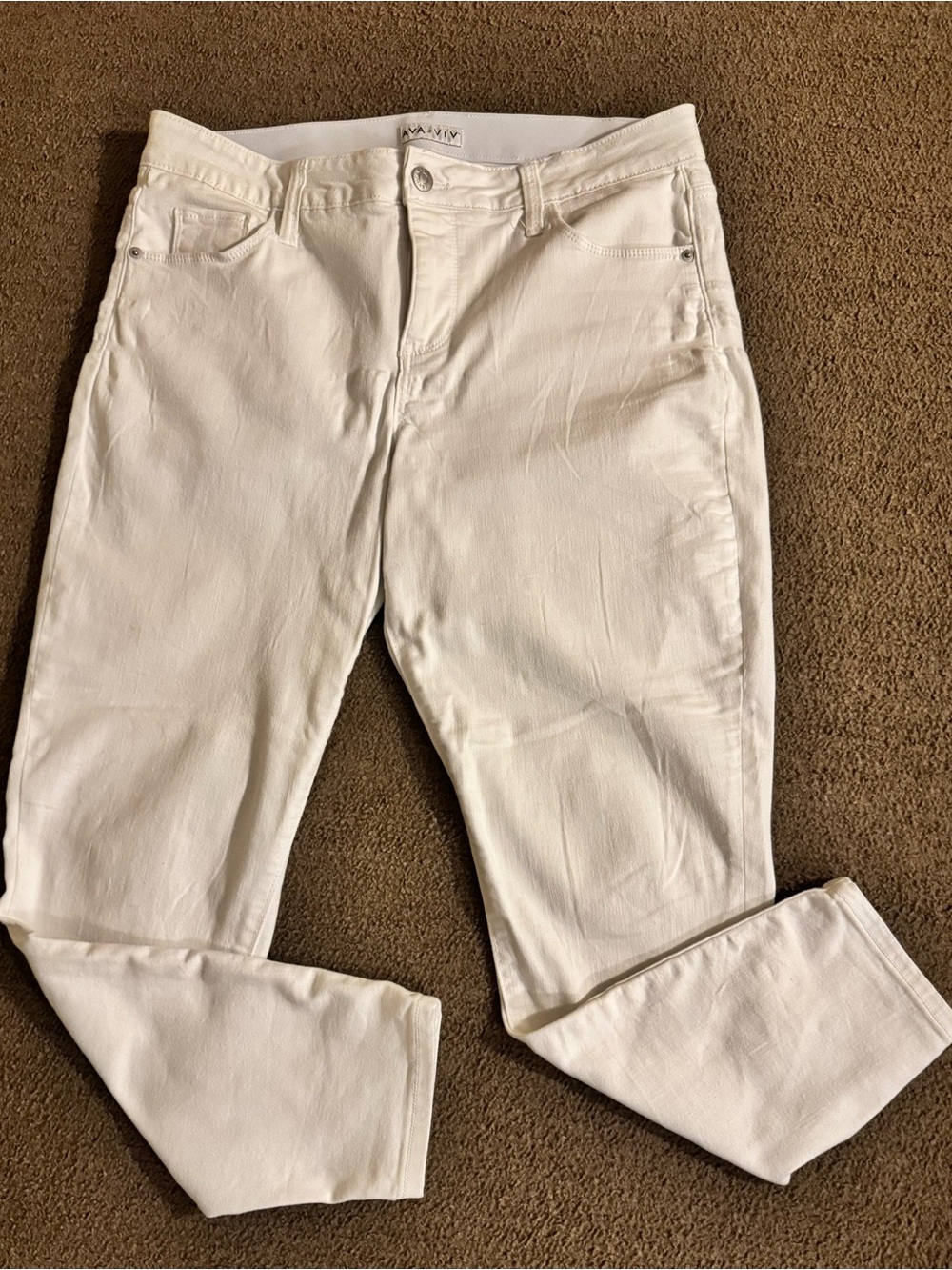 Ava & Viv Women's 14W White Jeans Plus Size Stretch Waistband Straight Leg